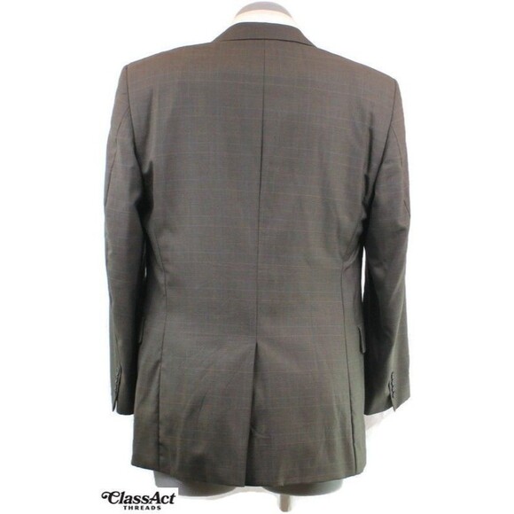 Jos A Bank 2 Piece Suit Mens Green Glen Plaid 3 Btn Wool 44L Pleated Fronts 36 W - Picture 8 of 10
